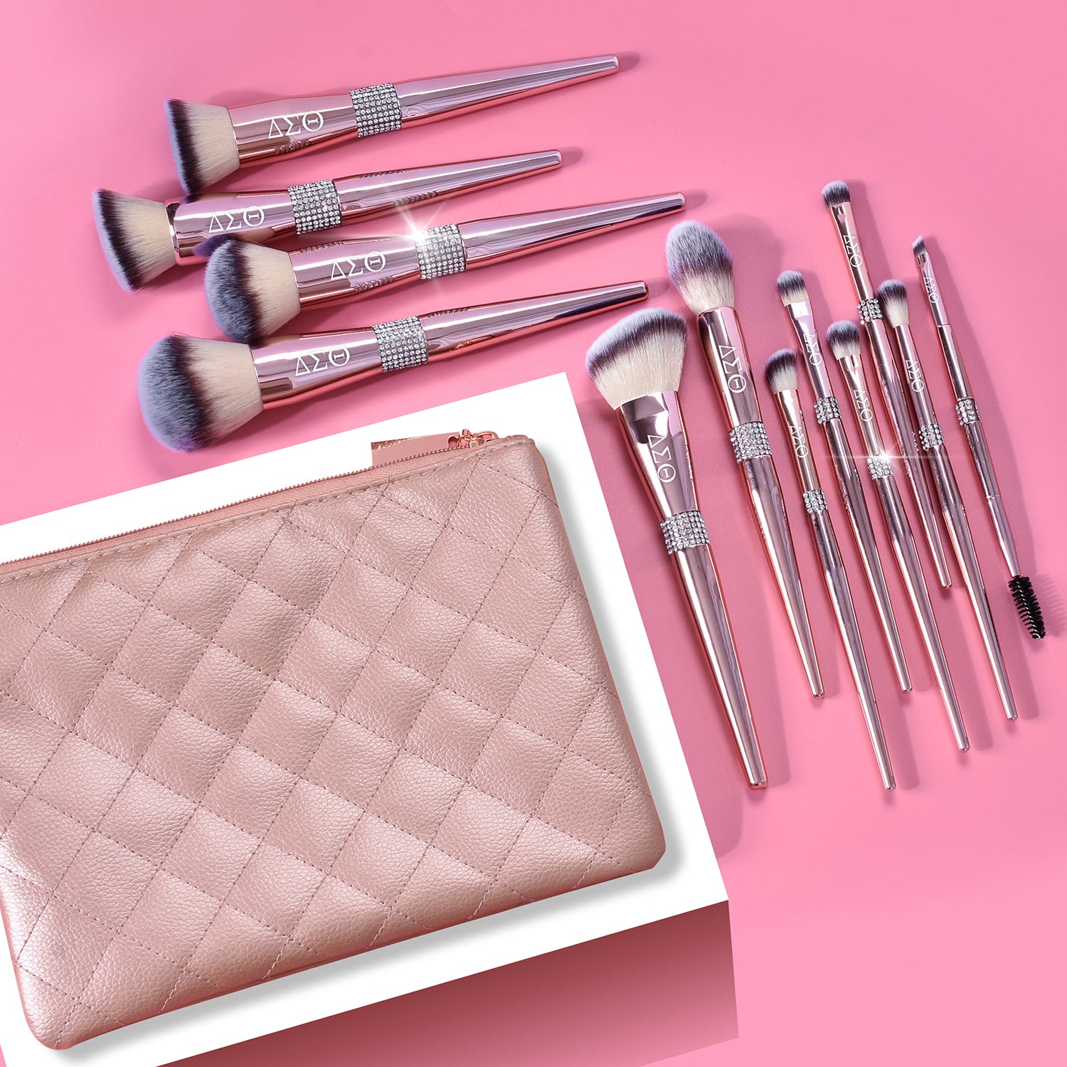 12 Piece Rose Gold Makeup Brush Set with Bag