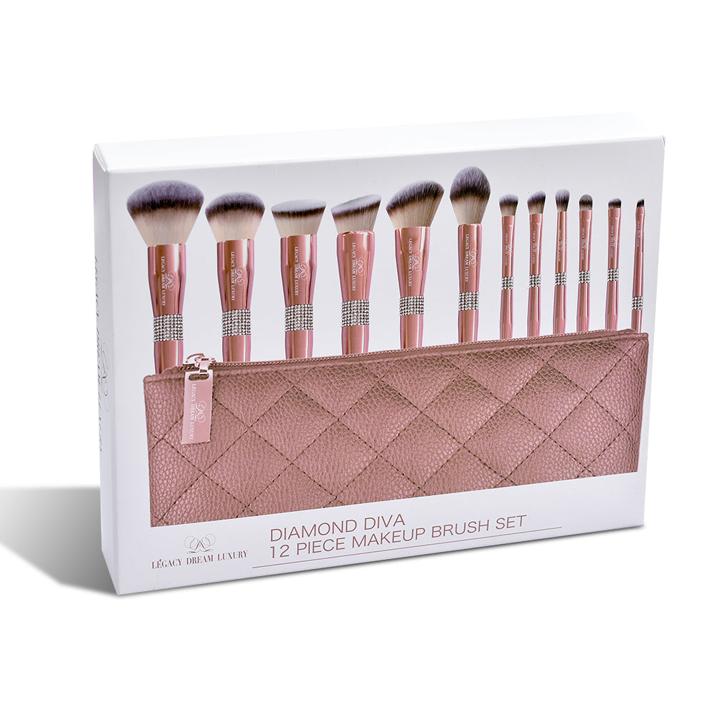 LDL - The Diamond Diva 12 Piece Makeup Brush Set & Makeup Bag