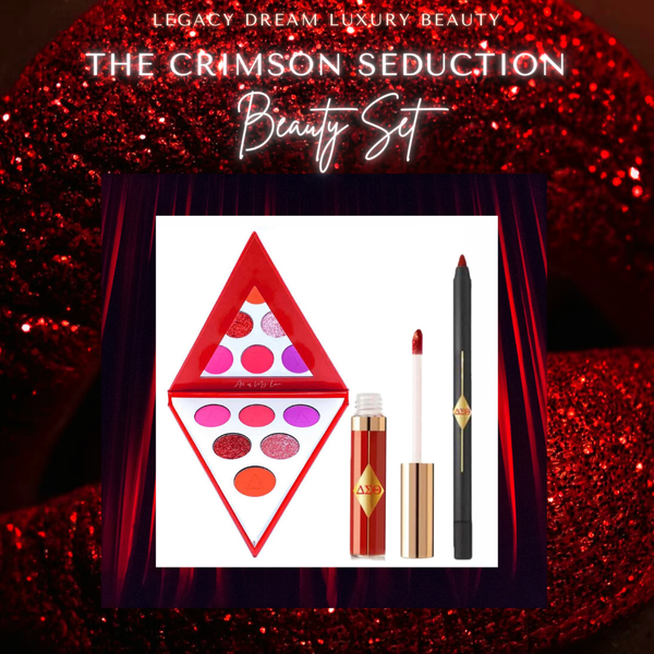 The Crimson Seduction Beauty Set - Delta Sigma Theta lip gloss, eyeshadow palette, and lip liner