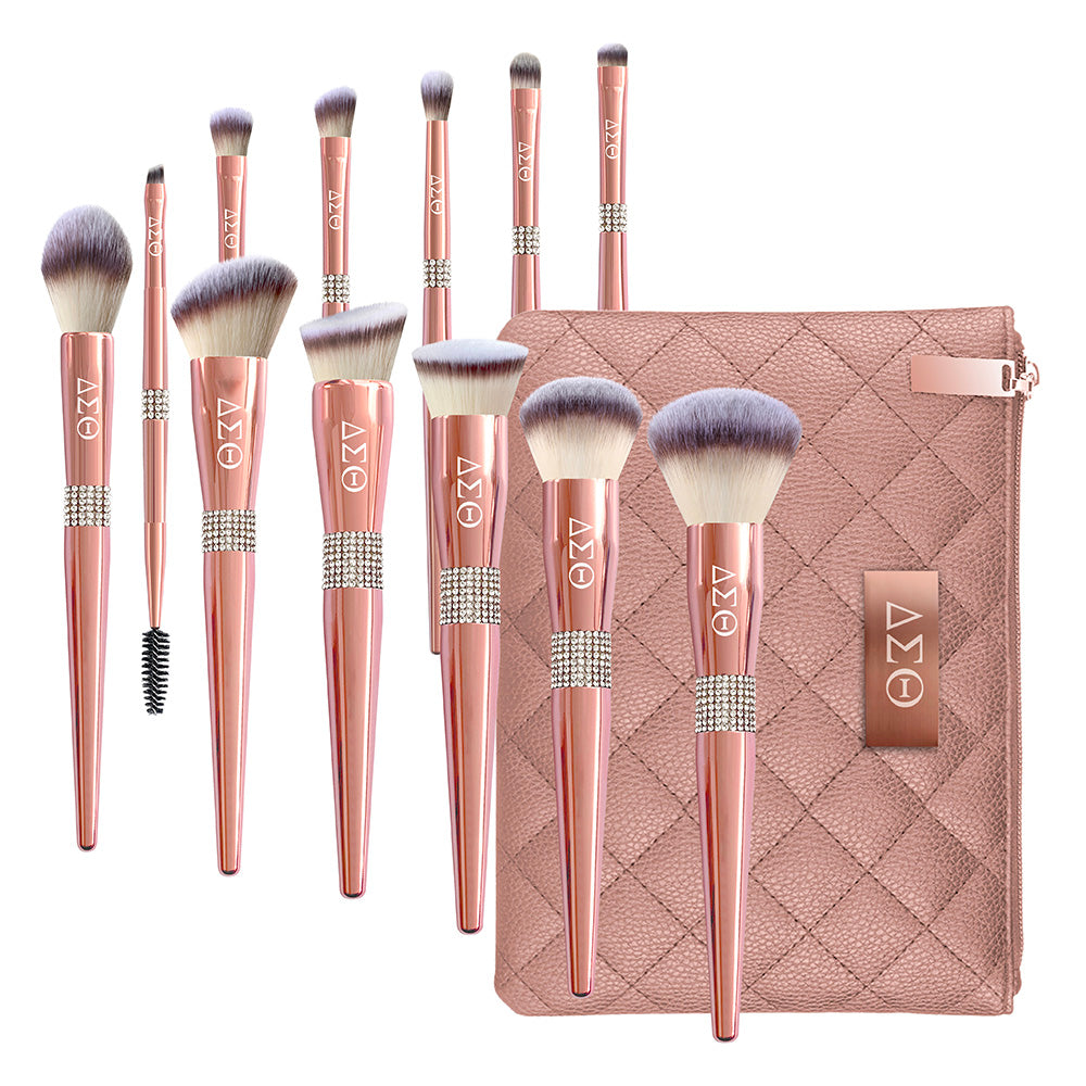 12 Piece Rose Gold Makeup Brush Set with Bag